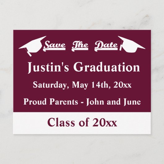 Afstuderen Sparen de Kaart van de Datum met Maroon (Voorkant)