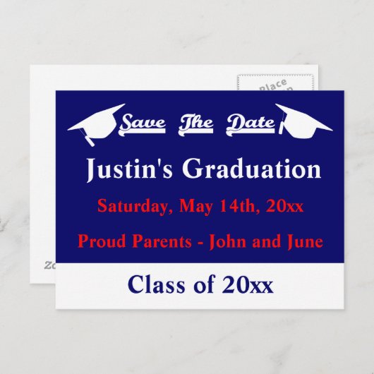 Afstuderen sparen de Kaart van de Datum met Wit (Voorkant / Achterkant)