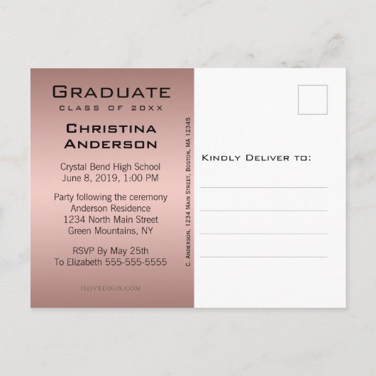 Afstuderen sparen het Roos van het Pet van het Afs Aankondigingskaart (Achterkant)