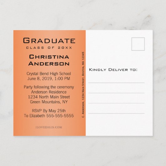 Afstuderen sparen het Sinaasappel van het Pet van  Aankondigingskaart (Achterkant)