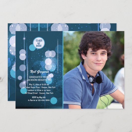 Afstuderen Sparkles Photo Invitation Kaart (Voorkant / Achterkant)