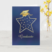 Afstuderen Star Gefeliciteerd Navy en Gold Kijk Kaart (Gele Bloem)