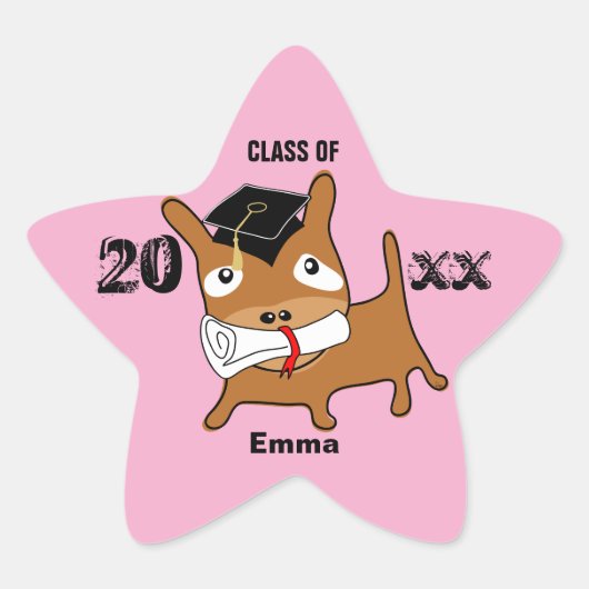Afstuderen Star Puppy Sticker Roze (Voorkant)