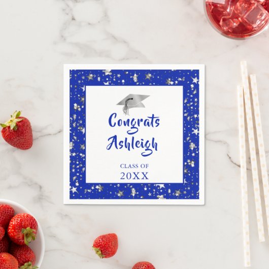 Afstuderen Stars Brush Script Royal Blue Servet (Insitu)