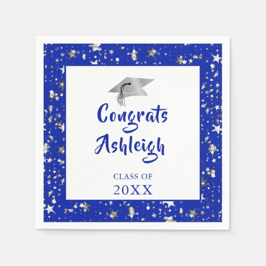 Afstuderen Stars Brush Script Royal Blue Servet (Voorkant)