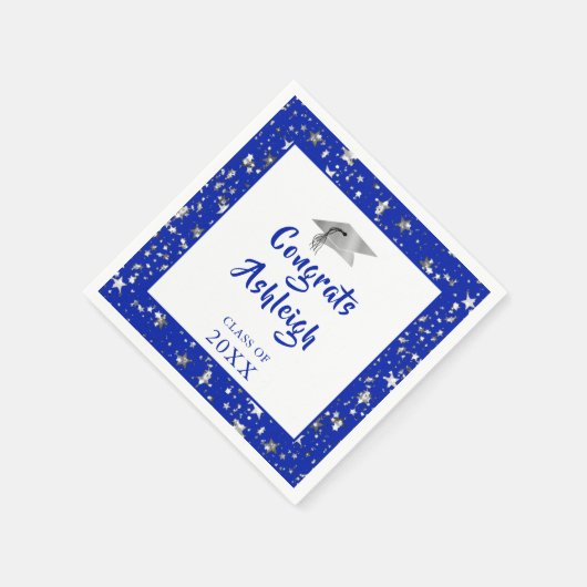 Afstuderen Stars Brush Script Royal Blue Servet (Hoek)