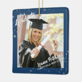Afstuderen sterren Editable Blue Two-Photo Keramisch Ornament (Links)