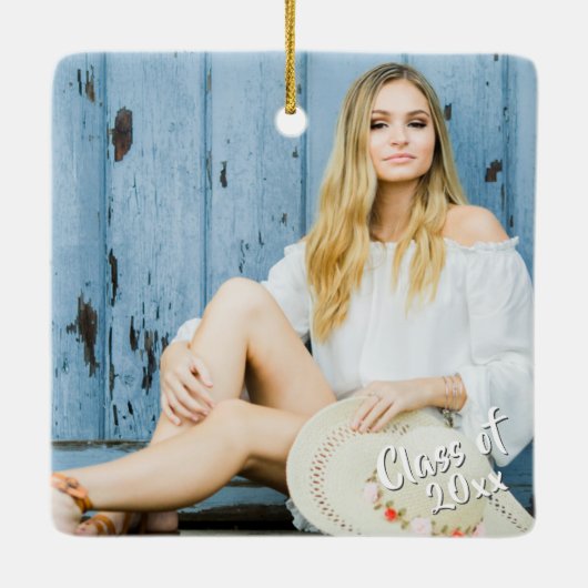 Afstuderen sterren Editable Blue Two-Photo Keramisch Ornament (Achterkant)