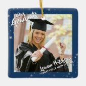 Afstuderen sterren Editable Blue Two-Photo Keramisch Ornament (Voorkant)