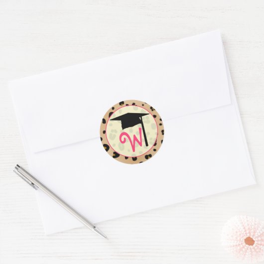 Afstuderen Sticker - Leopard Print Monogram (Envelop)