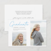 Afstuderen Stijlvol Blauw Vloeiend Manuscript 2 Fo Aankondiging (Voorkant / Achterkant)