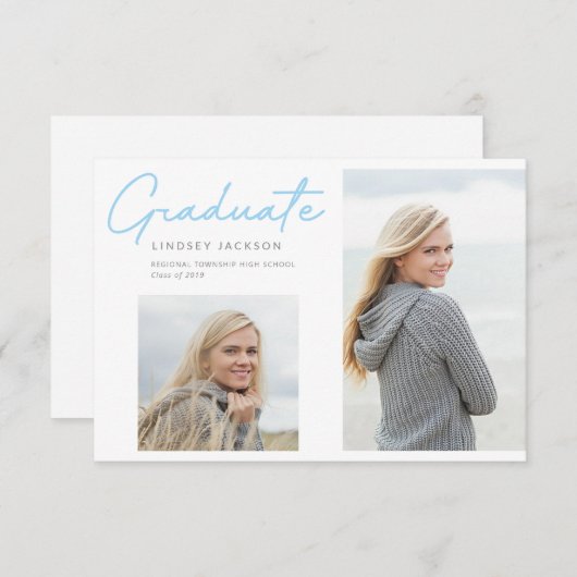 Afstuderen Stijlvol Blauw Vloeiend Manuscript 2 Fo Aankondiging (Voorkant / Achterkant)