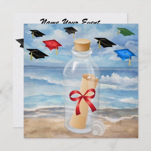 Afstuderen - "Stranduitnodiging in een flesje" - S Kaart (Voorkant / Achterkant)