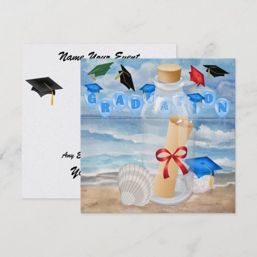 Afstuderen - "Stranduitnodiging in een flesje" - S Kaart (Voorkant / Achterkant)