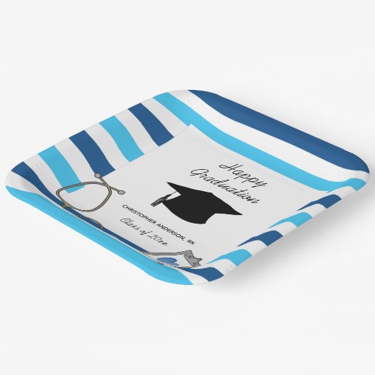 Afstuderen Striped Blue Nursing School Papieren Bordje (Gebogen)
