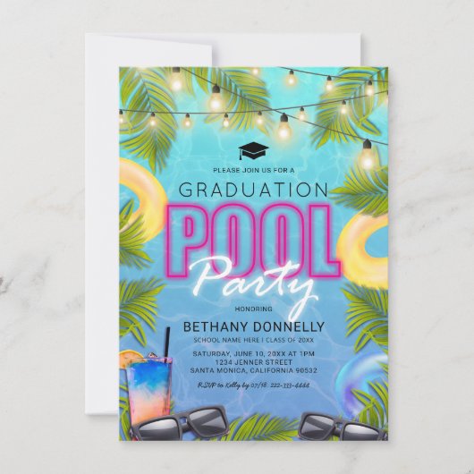 Afstuderen Summer Pool Party Invitation Kaart (Voorkant)