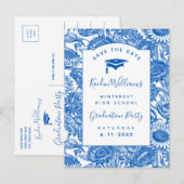 Afstuderen Sunflower Blue Save the Date Briefkaart (Voorkant / Achterkant)