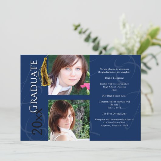 Afstuderen Tassel in blauwe bekendmaking Kaart (Staand voorkant)