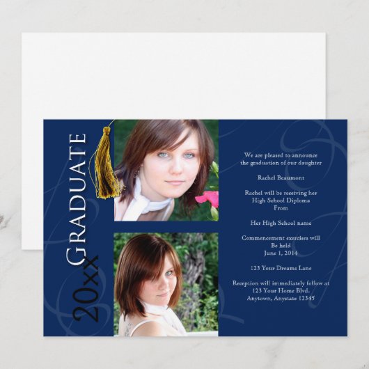 Afstuderen Tassel in blauwe bekendmaking Kaart (Voorkant / Achterkant)