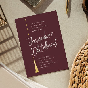 Afstuderen Tassel Modern Burgundy Party Folie Uitnodiging
