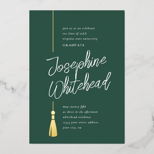 Afstuderen Tassel Modern Green Party Folie Uitnodiging (Voorkant)