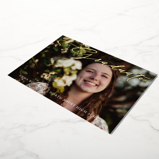 Afstuderen Tassel Script Fotouitnodiging Folie Uitnodiging (Gedraaid)