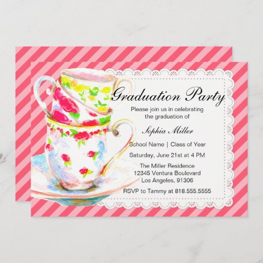 Afstuderen Tea Party Invitation Kaart (Voorkant / Achterkant)