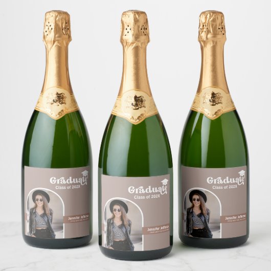 Afstuderen Terracotta Boho Arch Foto Sparkling Wijnetiket (Flessen)