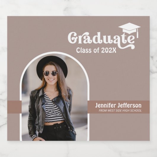 Afstuderen Terracotta Boho Arch Foto Sparkling Wijnetiket (Enkel label)