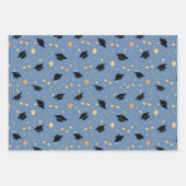Afstuderen Thema met Pet, Diploma, Ballonnen Blauw Inpakpapier Vel (Voorkant 3)