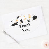 Afstuderen Thema Pet en Diploma Black Gold White Ovale Sticker (Envelop)