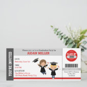 Afstuderen Ticket Invitations (Cute Boy Girl) Kaart (Staand voorkant)