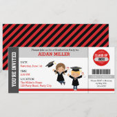 Afstuderen Ticket Invitations (Cute Boy Girl) Kaart (Voorkant / Achterkant)