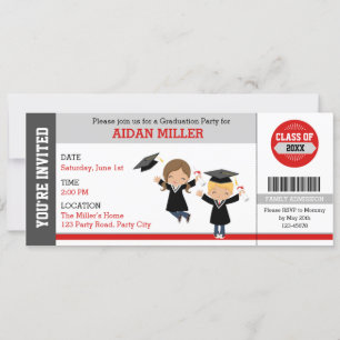 Afstuderen Ticket Invitations (Cute Boy Girl) Kaart