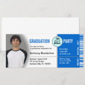 Afstuderen Ticket Party Invitation TKT313 Blue Kaart (Voorkant / Achterkant)