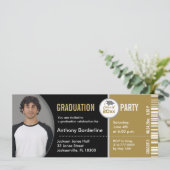 Afstuderen Ticket Party Invitation TKT313 Gold Kaart (Staand voorkant)