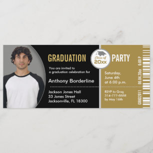 Afstuderen Ticket Party Invitation TKT313 Gold Kaart