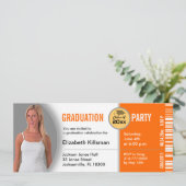 Afstuderen Ticket Party Invitation TKT313 Oranje Kaart (Staand voorkant)