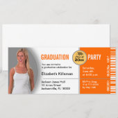 Afstuderen Ticket Party Invitation TKT313 Oranje Kaart (Voorkant / Achterkant)