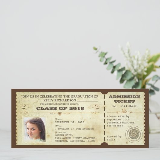  afstuderen tickets met foto kaart (Staand voorkant)