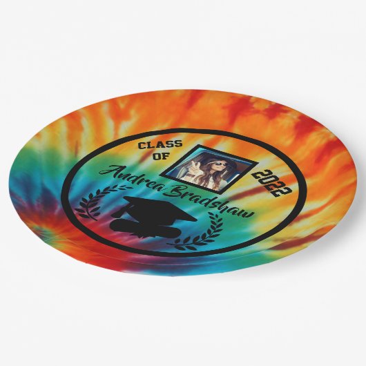 Afstuderen Tie Dye Round Papieren Bordje (Gekanteld)