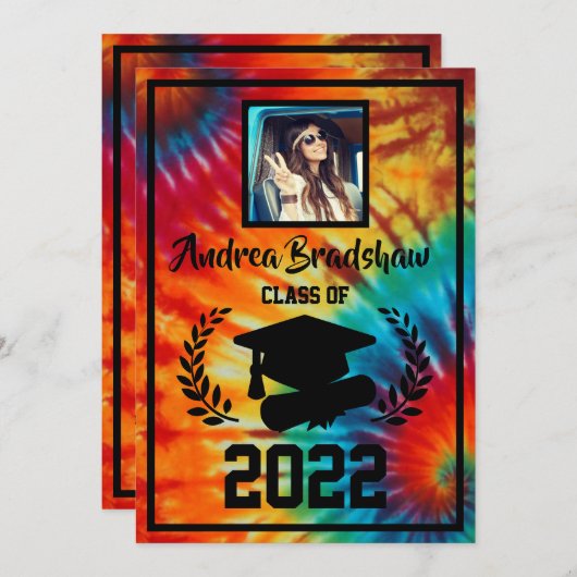 Afstuderen Tie Dye Uitnodiging (Voorkant / Achterkant)