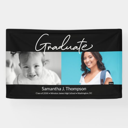 Afstuderen Toen en Nu baby foto en Afstudeerder fo Spandoek (Horizontaal)