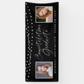 Afstuderen Toen en Nu Foto's String Lights Zwart Spandoek (Verticaal)