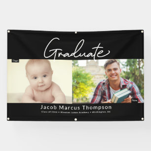 Afstuderen Toen en Nu Man Afstudeerder Custom foto Spandoek