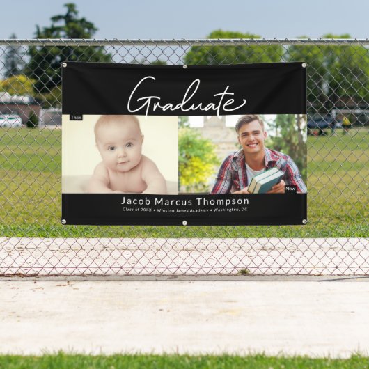 Afstuderen Toen en Nu Man Afstudeerder Custom foto Spandoek (Insitu)