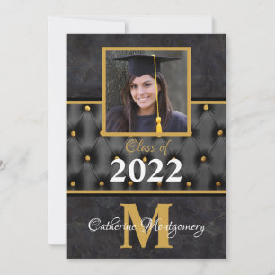 Afstuderen Traditional Black and Gold Tufted Invit Kaart