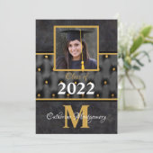 Afstuderen Traditional Black and Gold Tufted Invit Kaart (Staand voorkant)