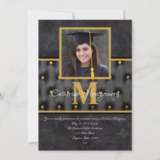 Afstuderen Traditional Black and Gold Tufted Invit Kaart (Achterkant)