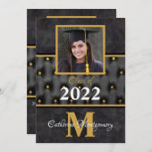 Afstuderen Traditional Black and Gold Tufted Invit Kaart (Voorkant / Achterkant)